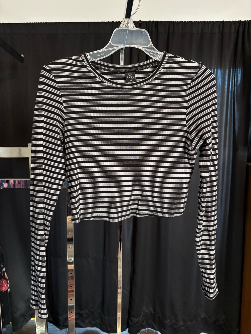 Zine Clothing Black & White Striped Long Sleeve Crop Tee